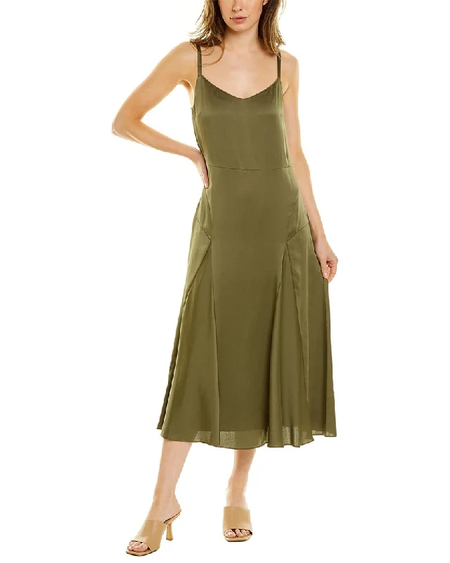 Vince Paneled Midi Dress Elegant Satin Button Midi Dress