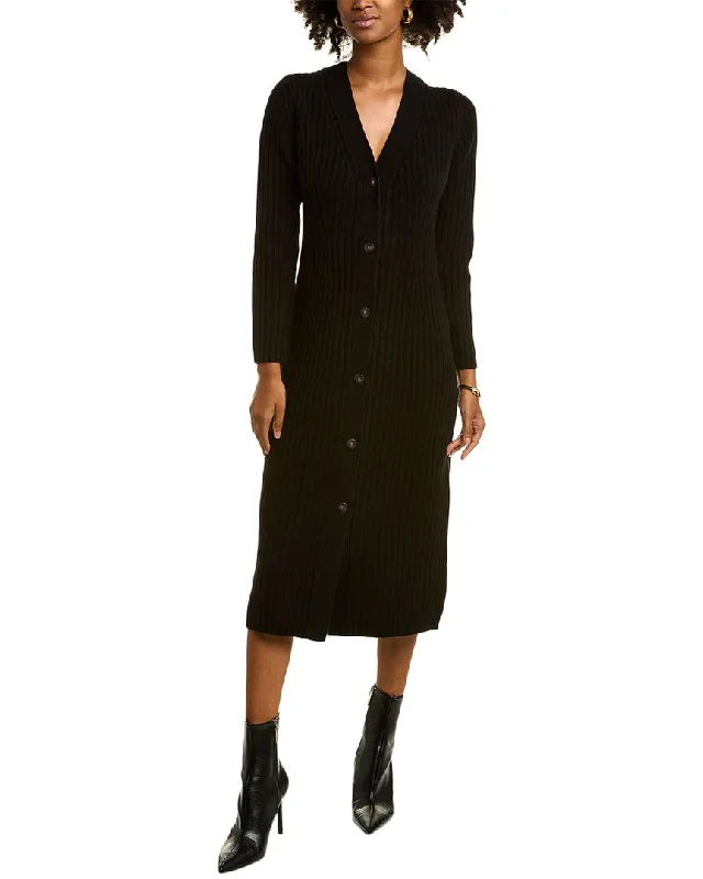 Vince Ribbed Button Wool & Cashmere-Blend Midi Dress Comfortable Ruched Midi Dress