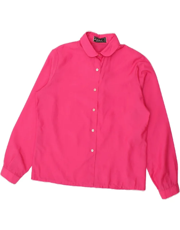 VINTAGE Womens Shirt Blouse UK 14 Large Pink Soft Cotton Short Shirt