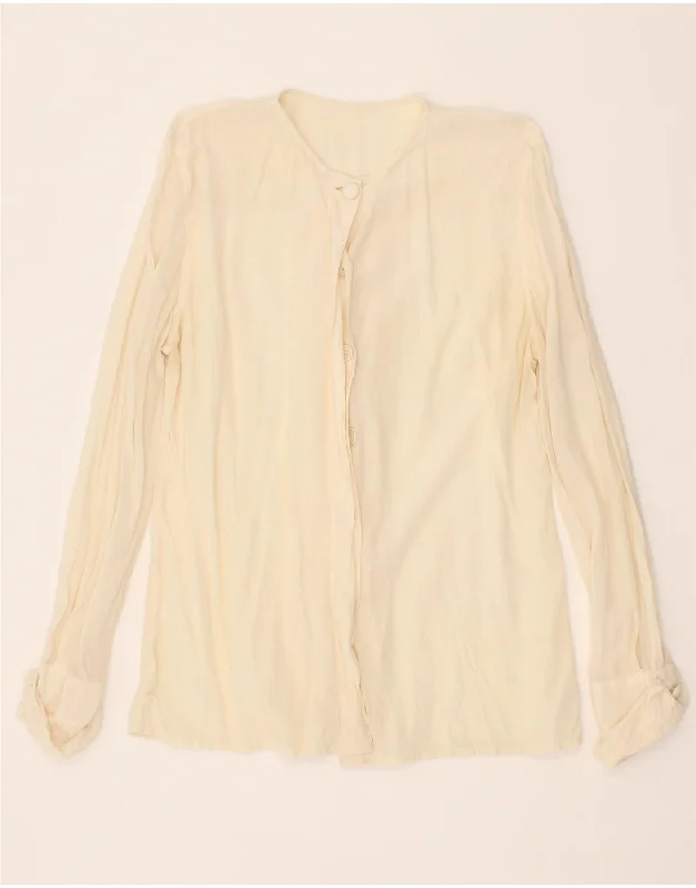 VINTAGE Womens Shirt Blouse UK 16 Large Beige Classic Short Sleeve Blouse