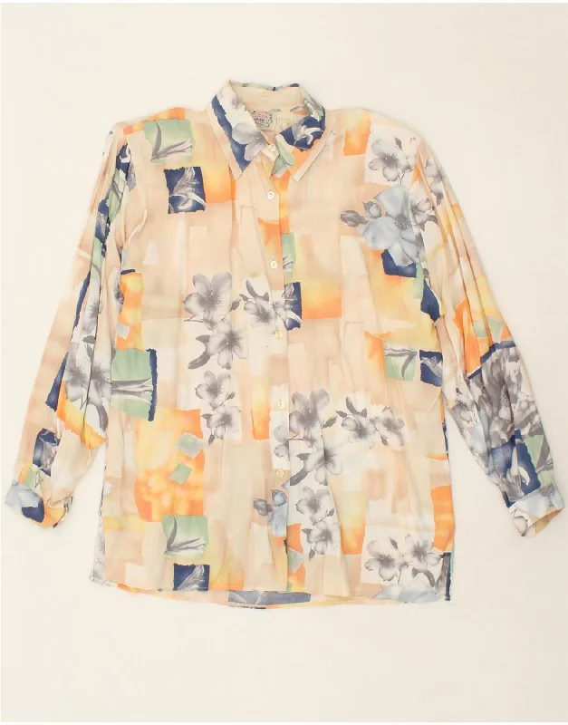 VINTAGE Womens Shirt Blouse UK 16 Large Multicoloured Floral Viscose Fashionable Pleated Short Shirt VINTAGE Womens Shirt Blouse UK 16 Large Multicoloured Floral Viscose Fashionable Pleated Short Shirt