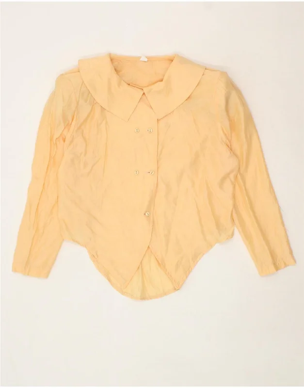 VINTAGE Womens Shirt Blouse UK 16 Large Yellow Chic Button-Up Short Shirt
