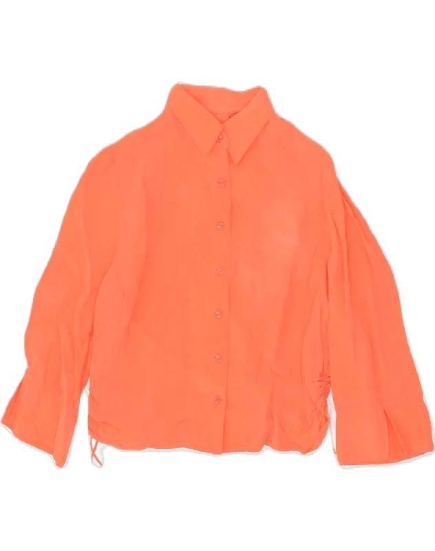 VINTAGE Womens Shirt Blouse UK 8 Small  Orange Viscose Fashionable Pleated Short Shirt