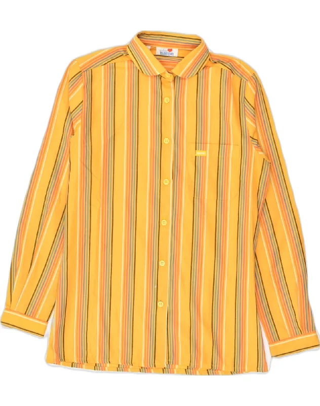 VINTAGE Womens Shirt EU 36 Small Yellow Pinstripe Polyester Fashionable Sheer Short Shirt