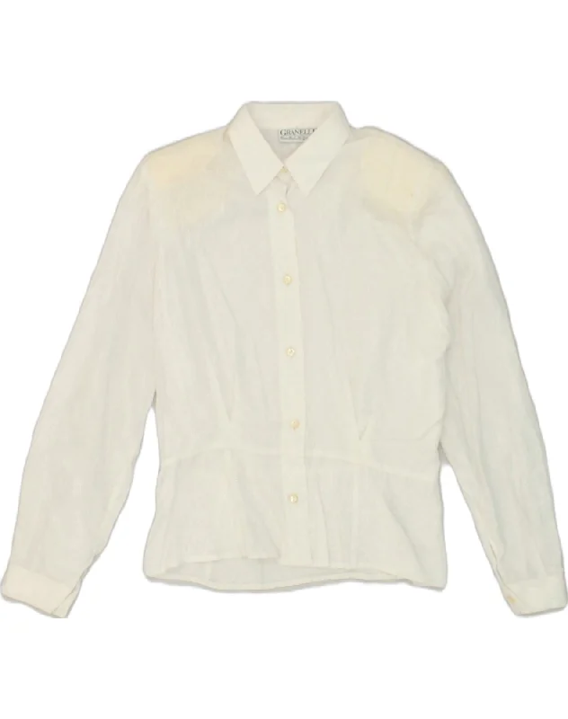 VINTAGE Womens Shirt IT 42 Medium White Acetate Elegant High-Low Short Shirt