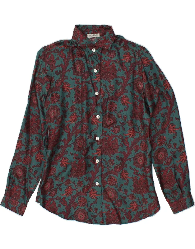 VINTAGE Womens Shirt UK 12 Medium Blue Floral Fashionable Short Sleeve Vest