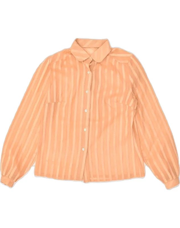 VINTAGE Womens Shirt UK 12 Medium Orange Striped Cozy Printed Short Shirt