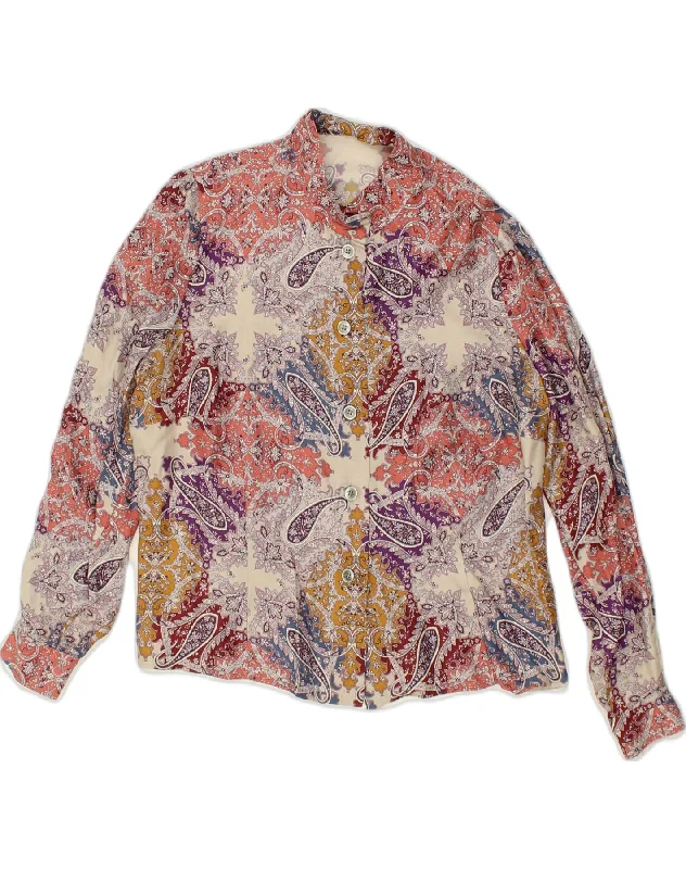 VINTAGE Womens Shirt UK 20 2XL Multicoloured Paisley Polyester Fashionable Rounded Short Shirt