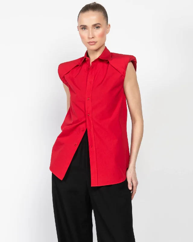 Sleeveless Shoulder Shirt Casual Boxy Short Shirt