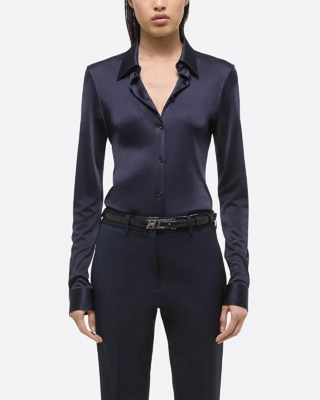 Fluid Slim Shirt Fashionable Button-Front Short Sleeve