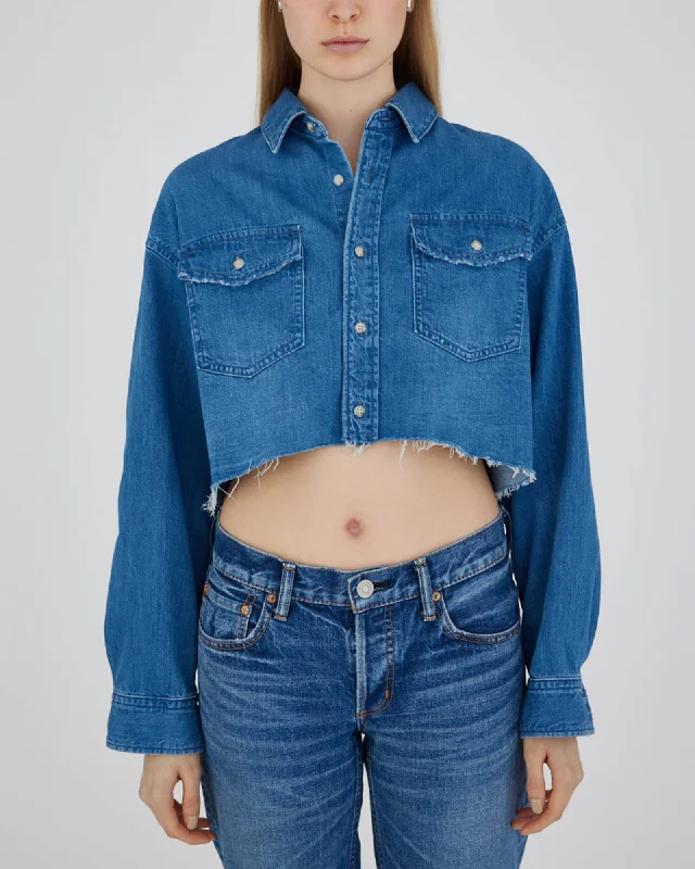 Nashboro Crop Shirt Fashionable Button-Front Short Sleeve