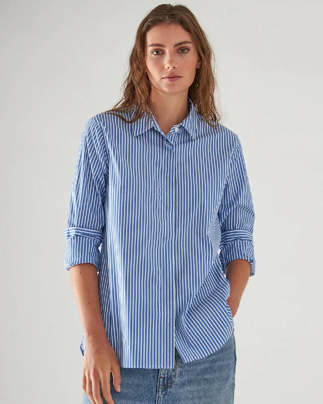 Cotton Stretch Striped Shirt Comfortable Ribbed Short Sleeve