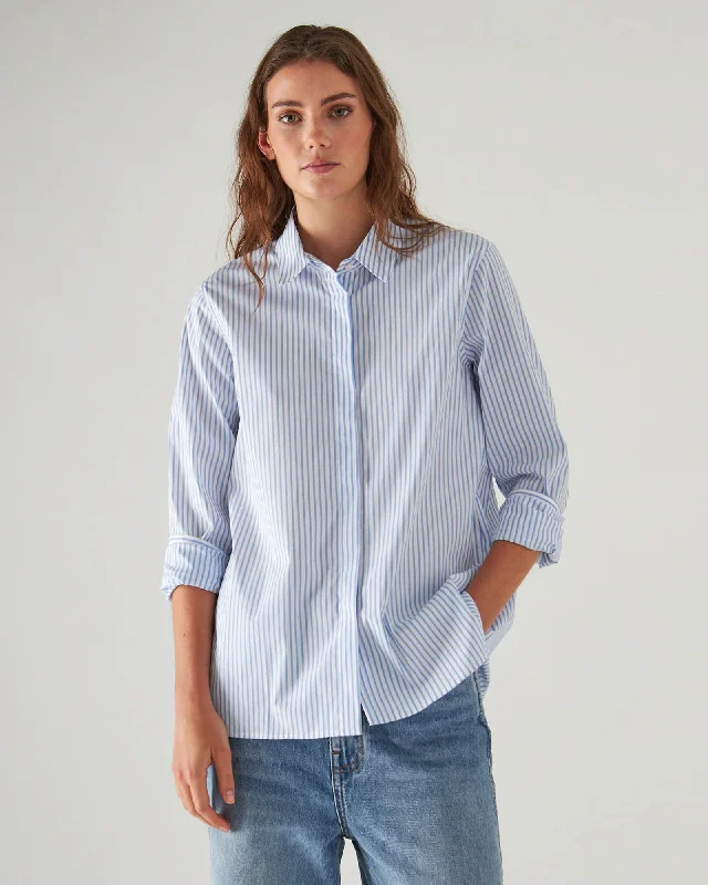 Cotton Stretch Striped Shirt Relaxed Button-Down Short Shirt