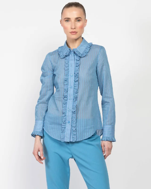 Ruffle Trim Shirt Trendy Floral Short Sleeve