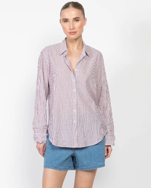 Beau Stripe Shirt Fashionable Button-Front Short Sleeve