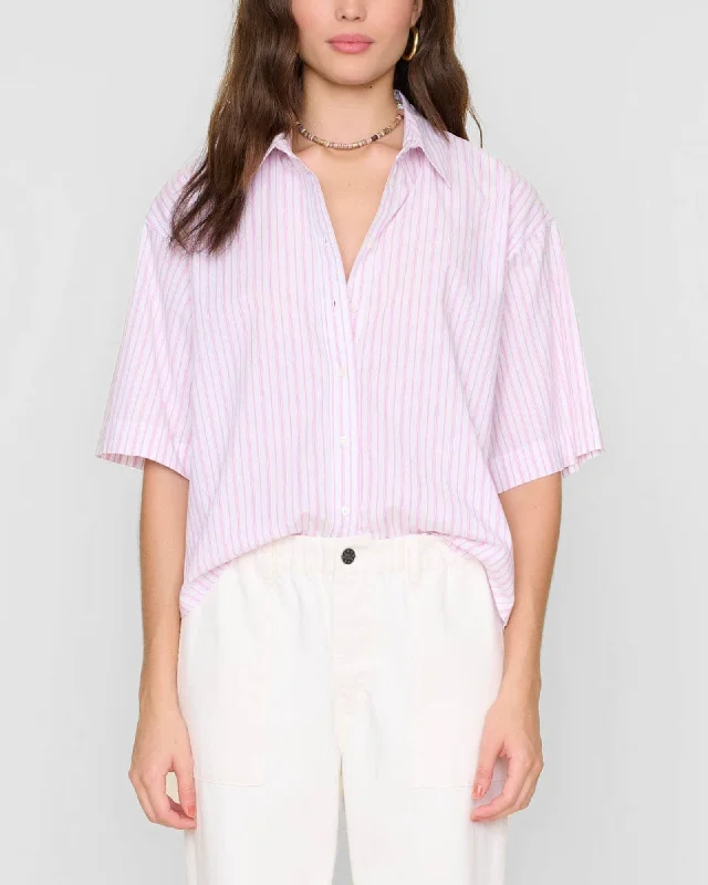 Gracie Stripe Shirt Fashionable Pleated Short Shirt