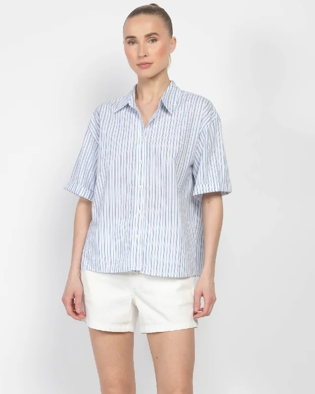 Gracie Stripe Shirt Trendy Sleeveless Short Shirt