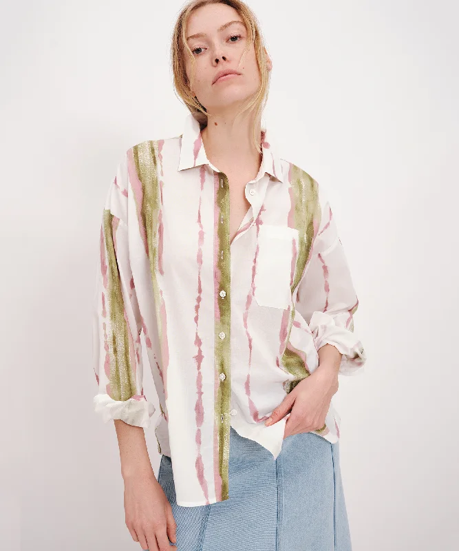 Lightweight Shirting with Paintstroke Boyfriend Shirt - White-Multi Elegant Button-Down Short Shirt