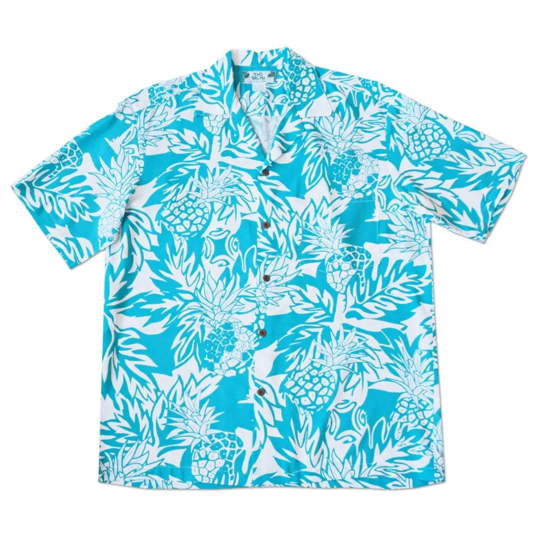 Wild Pineapple Aqua Hawaiian Rayon Shirt Comfortable Short Sleeve Tunic