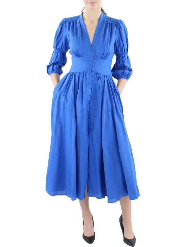 Willow Womens Linen Calf Midi Dress Cozy Spaghetti Strap Midi Dress