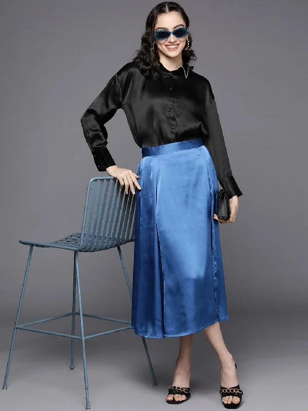 Women Black Satin Longline Shirt Casual Oversized Short Shirt