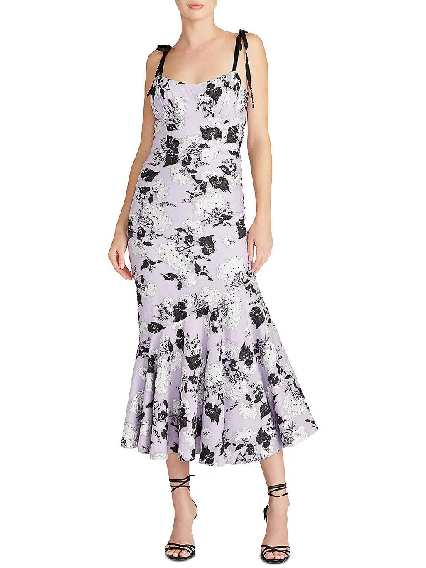Womens Asymmetric Flounce Midi Dress Elegant Satin Button Midi Dress