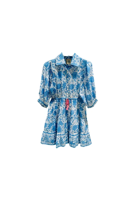 Women's Blair Mini Dress In Blue Floral Elegant Mini Dress with Ruffles