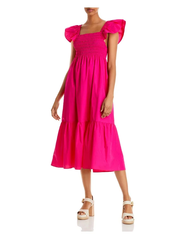 Womens Cotton Long Midi Dress Trendy Fit-and-Flare Midi Dress