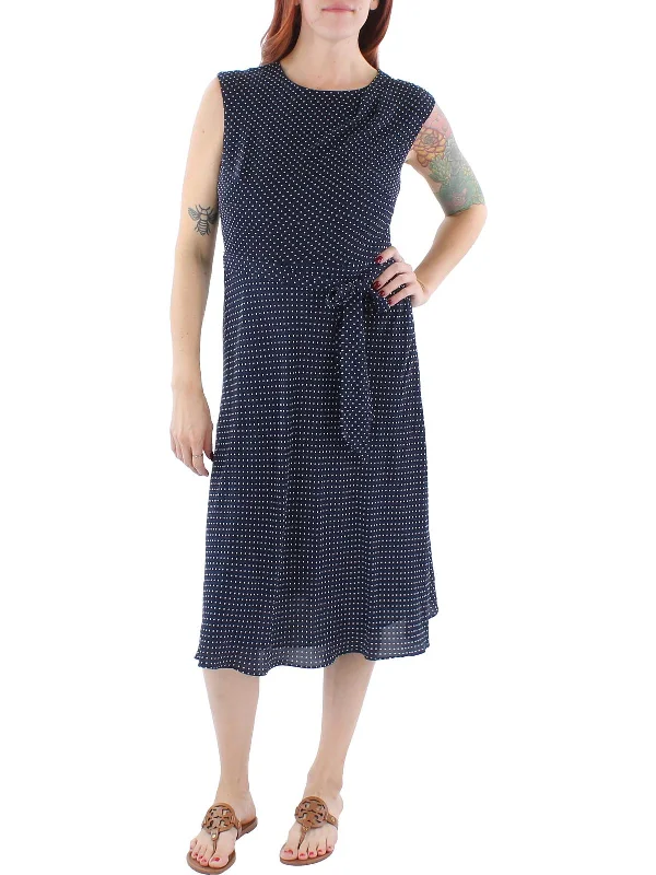 Womens Crepe Polka Dot Midi Dress Elegant Velvet Midi Dress