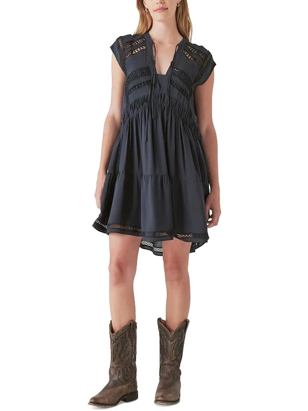 Womens Floral Mini Mini Dress Chic Pleated Mini Dress