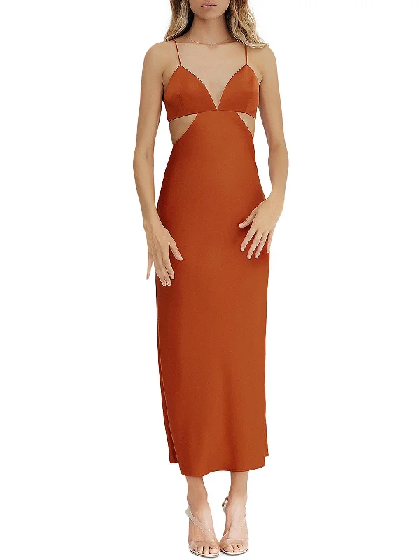 Womens Floral Print Cut Out Midi Dress Trendy A-Line Midi Dress