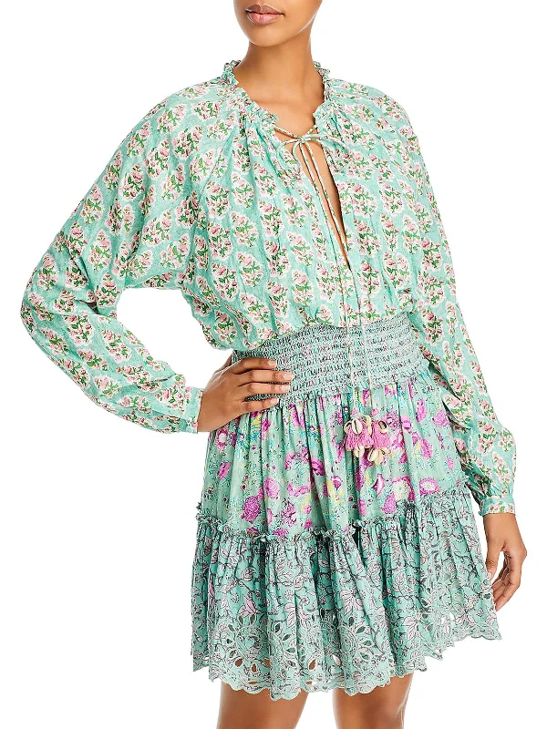 Womens Floral Print Midi Midi Dress Elegant Pleated Detail Midi Dress