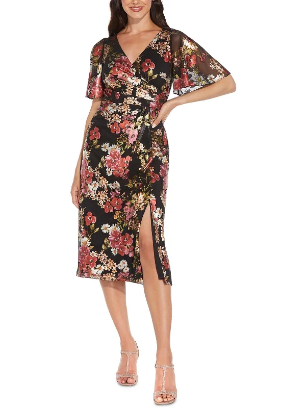 Womens Metallic Calf Midi Dress Comfortable Stretch Midi Dress