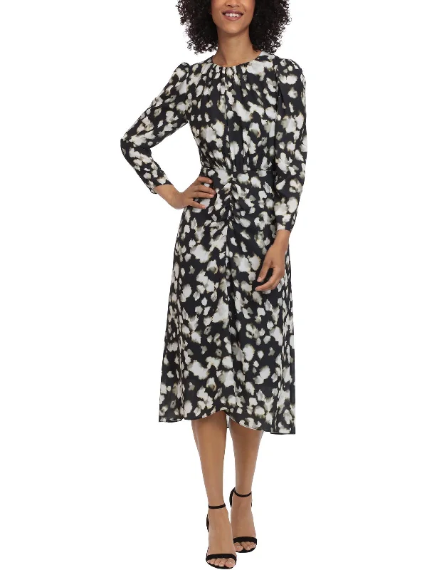 Womens Printed Ruched Midi Dress Comfortable Wrap Midi Dress