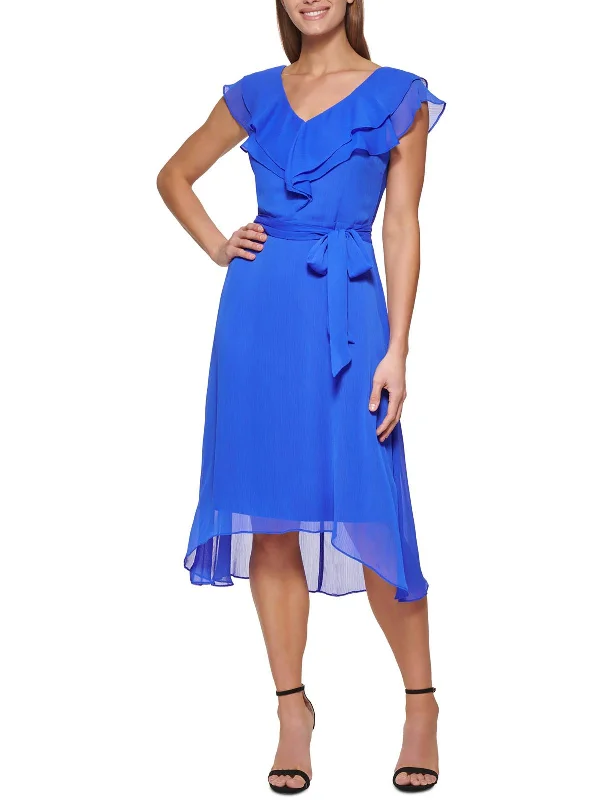 Womens Ruffle Sleeveless Midi Dress Comfortable Short Sleeve Midi Dress