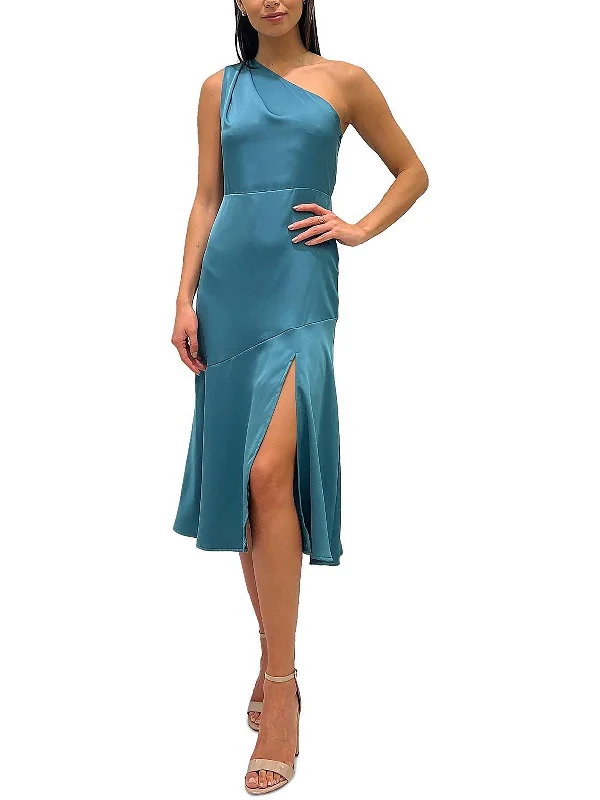 Womens Slit Hem Calf Midi Dress Elegant Puff Sleeve Midi Dress