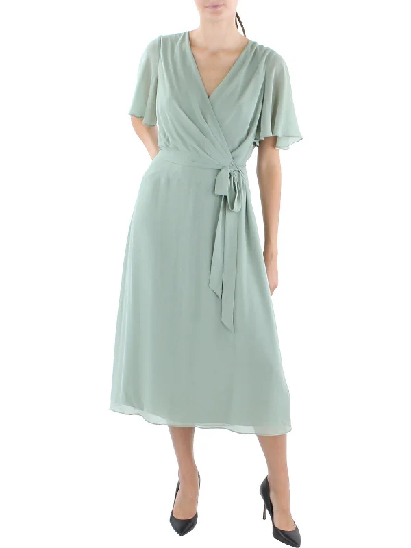 Womens Surplice Mid Calf Midi Dress Trendy Boho Midi Dress