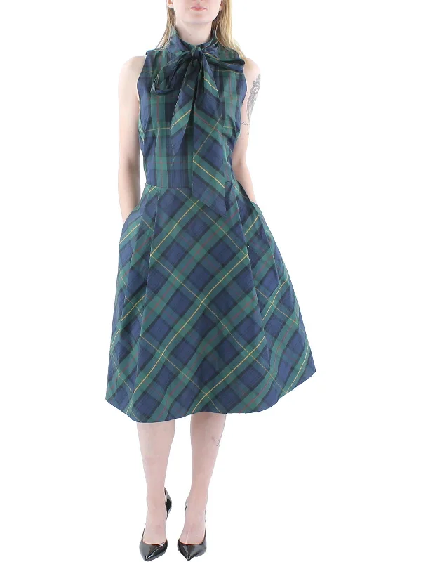 Womens Taffeta Plaid Midi Dress Stylish Tiered Midi Dress