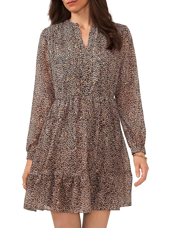 Womens Tiered Pleated Mini Dress Classic Shift Mini Dress