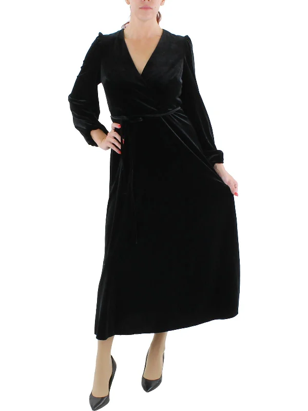 Womens Velvet Long Sleeves Midi Dress Stylish Vintage Midi Dress