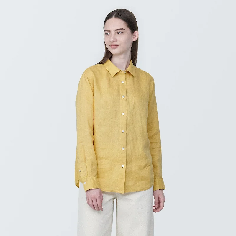 Washed Linen Long Sleeve Shirt Comfortable Pocket Short Shirt