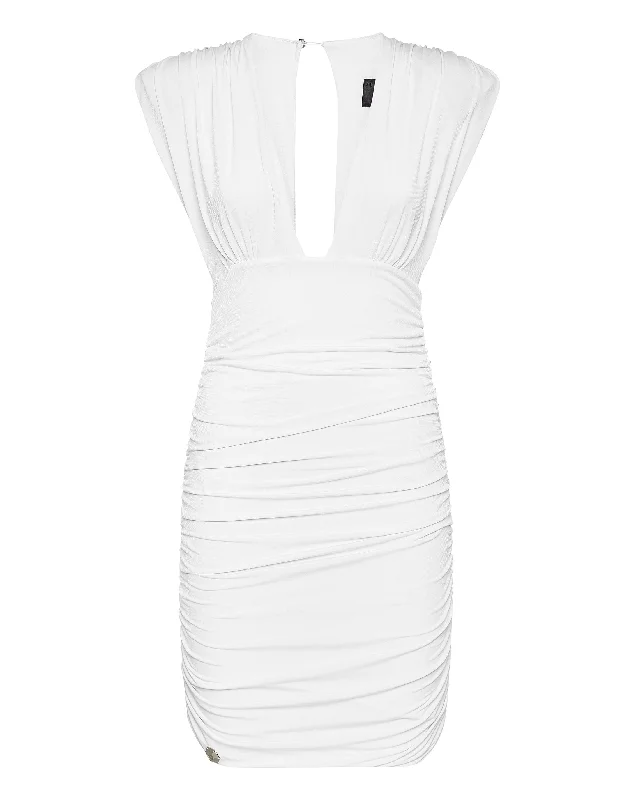Wrinkles Mini Dress Chic Mini Dress with V-Neck