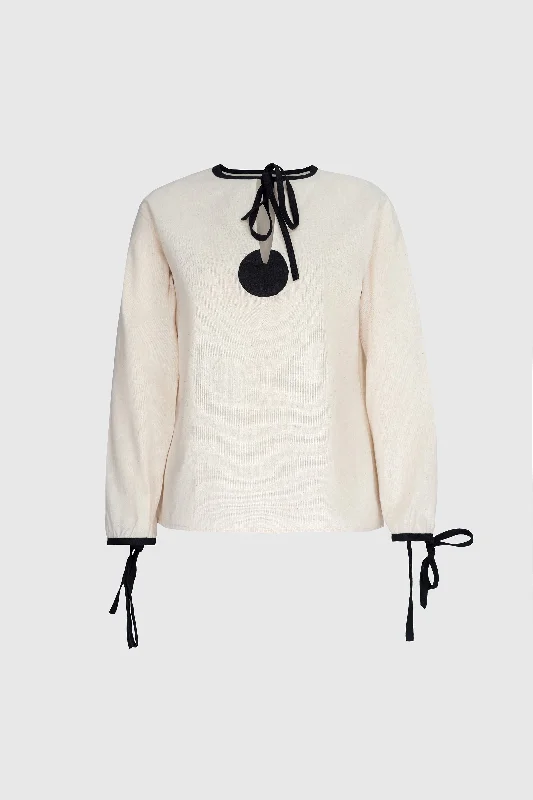 Butter White Shirt - With Black Zen Circles Trendy Tie-Front Short Shirt