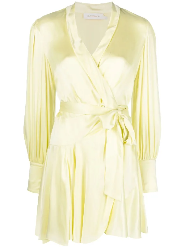 Zimmermann Silk Wrap Mini Dress Lemon Casual V-Neck Mini Dress