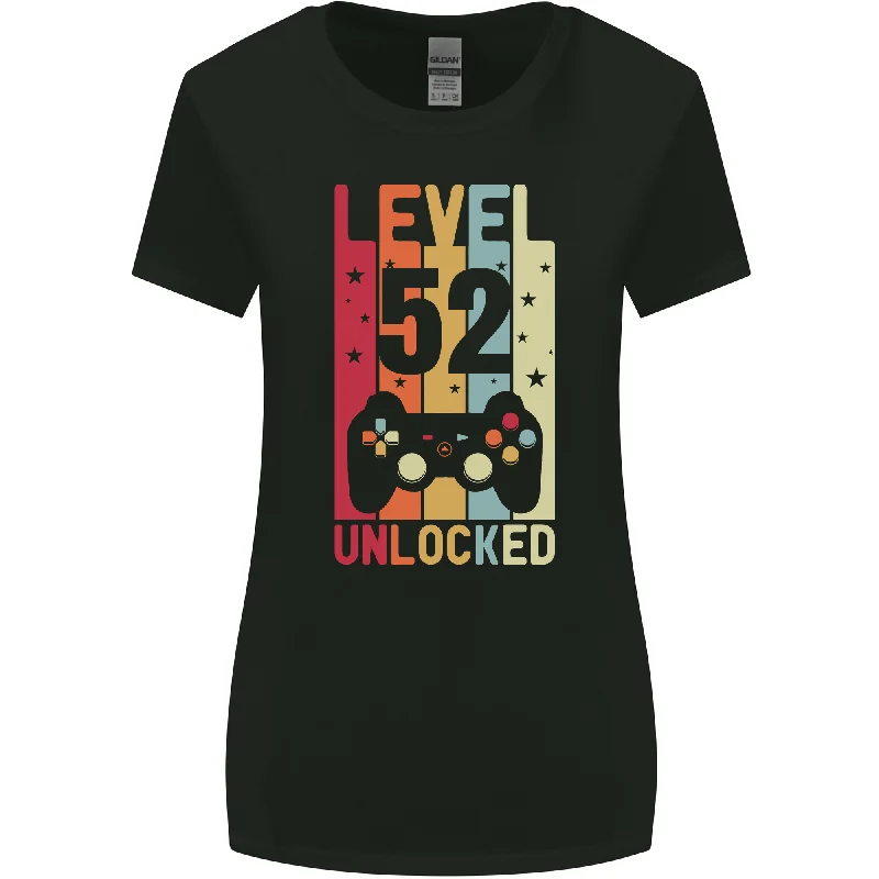 52nd Birthday 52 Year Old Level Up Gaming Womens Wider Cut T-Shirt Zippered Front Buttoned Front Snap Front