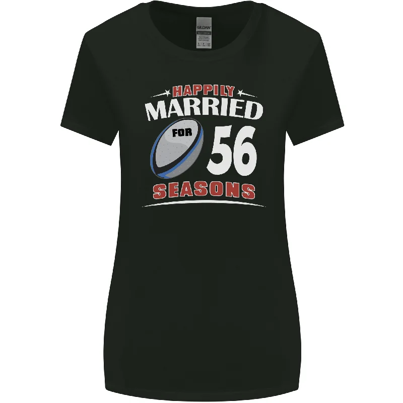 56 Year Wedding Anniversary 56th Rugby Womens Wider Cut T-Shirt Beaded Sequined Faux Fur