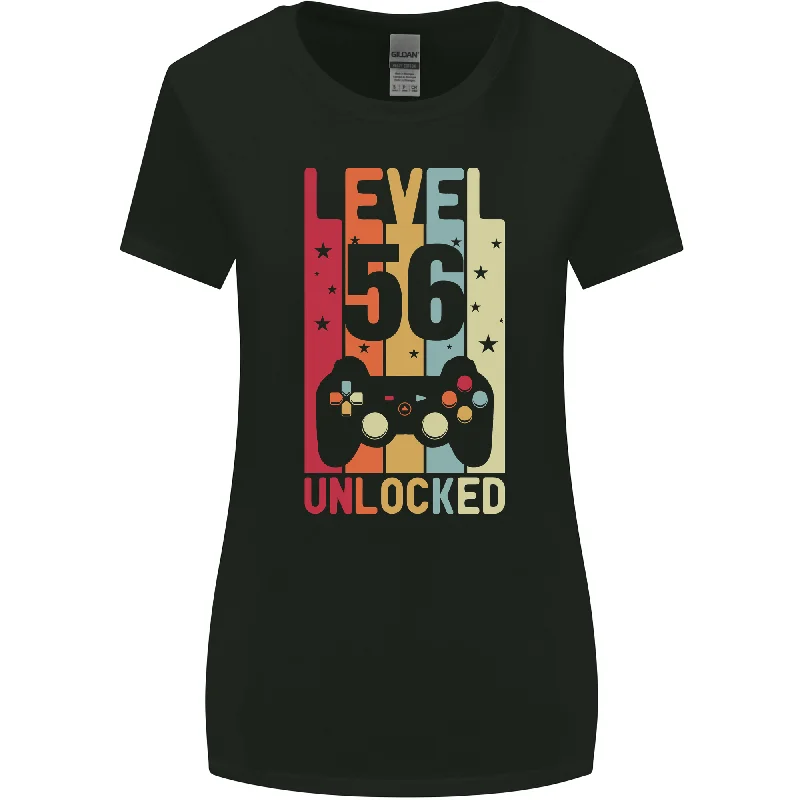 56th Birthday 56 Year Old Level Up Gaming Womens Wider Cut T-Shirt Jersey Fabric Tulle Fabric Batik Fabric