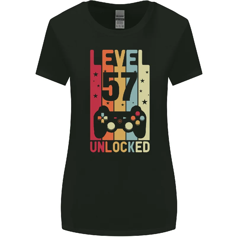 57th Birthday 57 Year Old Level Up Gaming Womens Wider Cut T-Shirt Silk Blend Satin Velvet