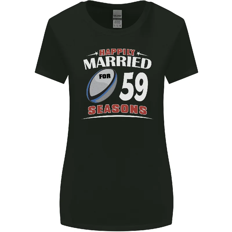 59 Year Wedding Anniversary 59th Rugby Womens Wider Cut T-Shirt Hooded Caped Shawl Collar