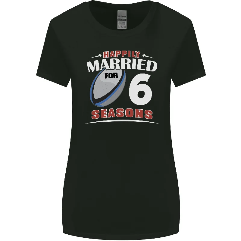 6 Year Wedding Anniversary 6th Rugby Womens Wider Cut T-Shirt Zippered Buttoned Snapped